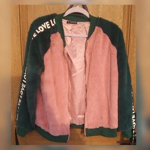 💋SHEIN.. Soft Plush LOVE Bomber Jacket💋